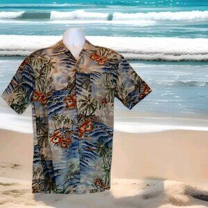 Hawaiian Tropical Men's Button Front Shirt Medium Colorful Floral multicolor Top